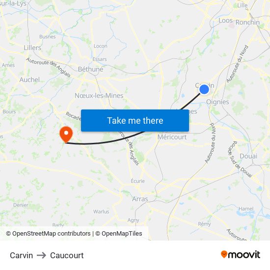 Carvin to Caucourt map