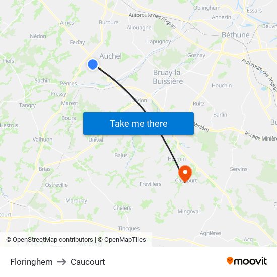 Floringhem to Caucourt map