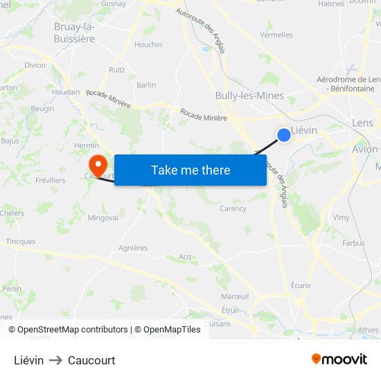 Liévin to Caucourt map