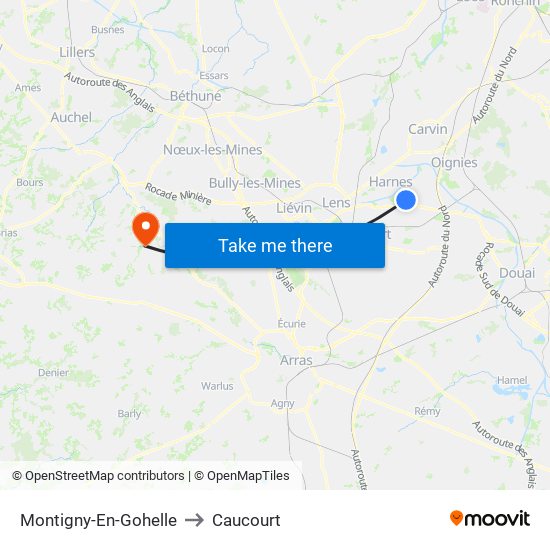 Montigny-En-Gohelle to Caucourt map