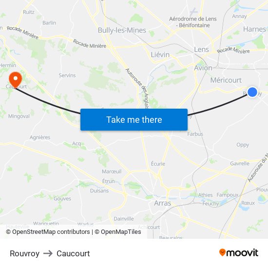 Rouvroy to Caucourt map