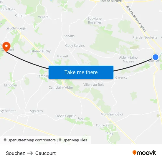 Souchez to Caucourt map