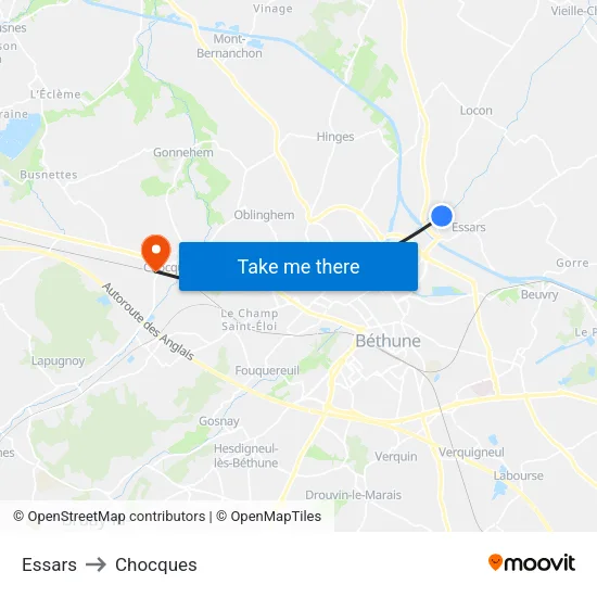 Essars to Chocques map