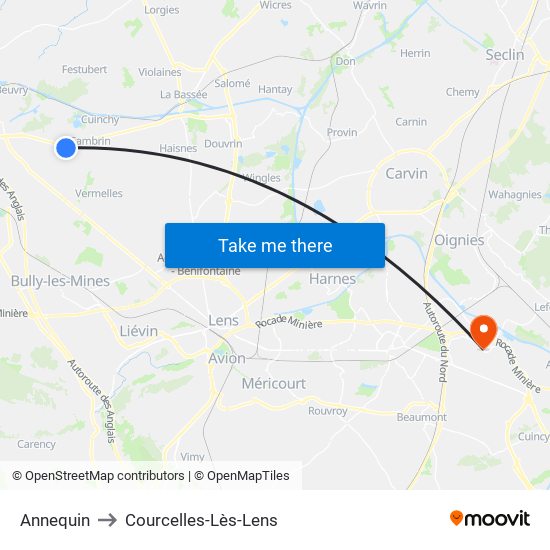 Annequin to Courcelles-Lès-Lens map