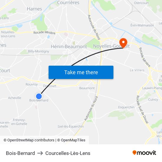 Bois-Bernard to Courcelles-Lès-Lens map