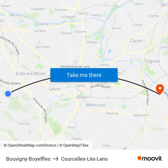 Bouvigny-Boyeffles to Courcelles-Lès-Lens map