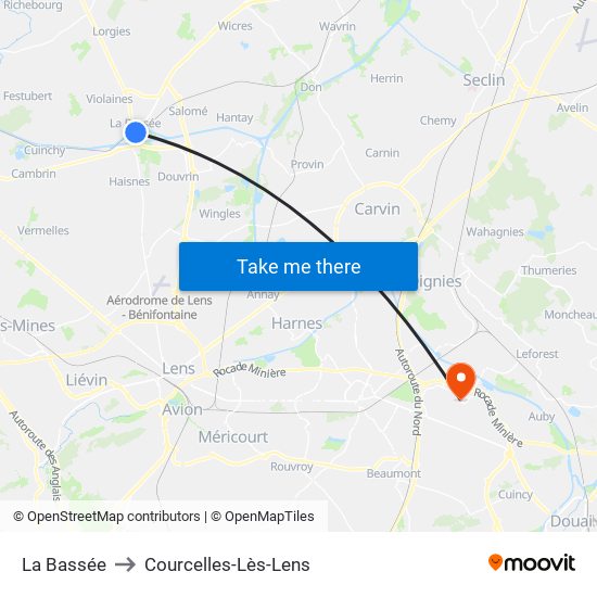 La Bassée to Courcelles-Lès-Lens map