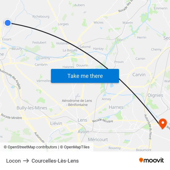 Locon to Courcelles-Lès-Lens map