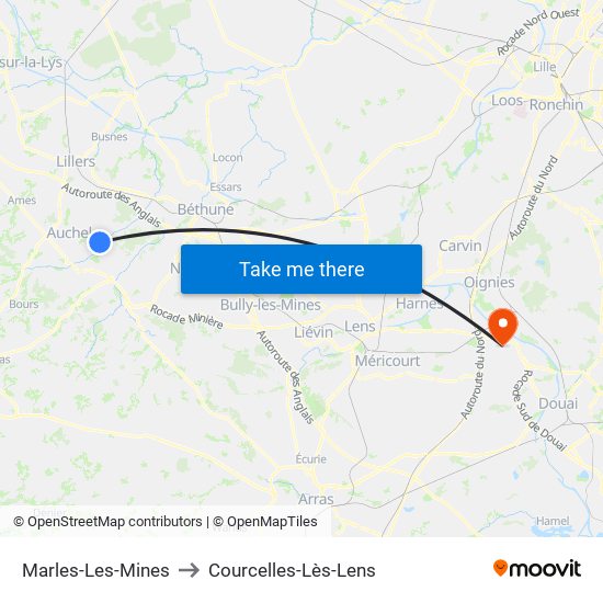 Marles-Les-Mines to Courcelles-Lès-Lens map