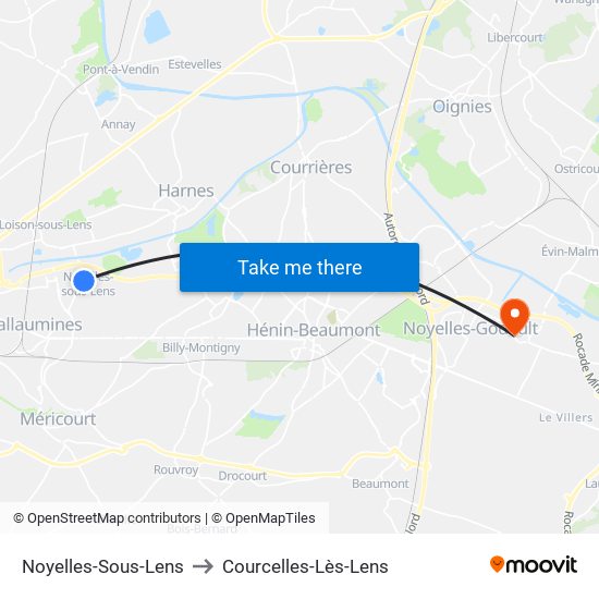 Noyelles-Sous-Lens to Courcelles-Lès-Lens map