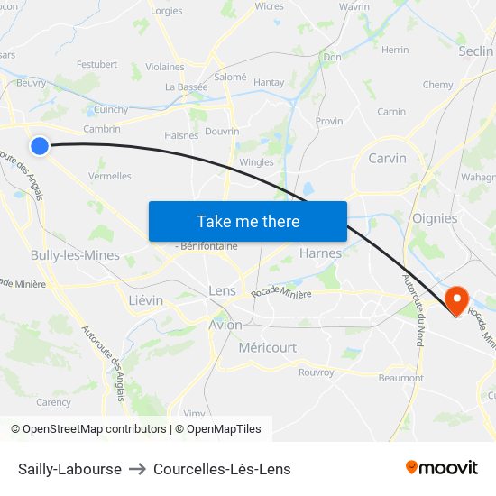 Sailly-Labourse to Courcelles-Lès-Lens map