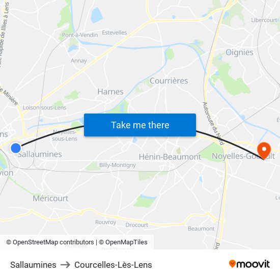 Sallaumines to Courcelles-Lès-Lens map