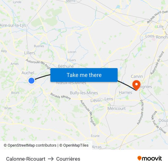 Calonne-Ricouart to Courrières map