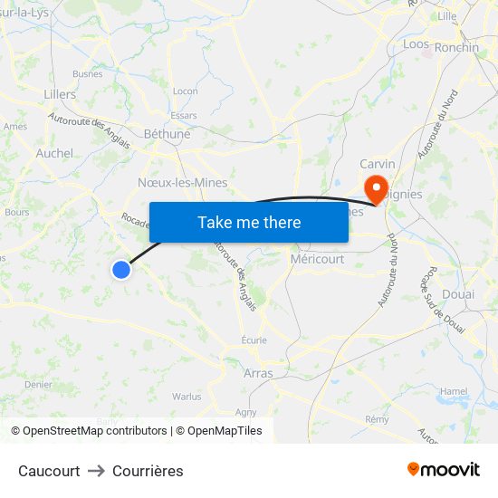 Caucourt to Courrières map
