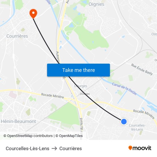 Courcelles-Lès-Lens to Courrières map