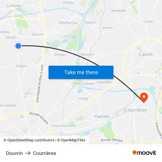 Douvrin to Courrières map