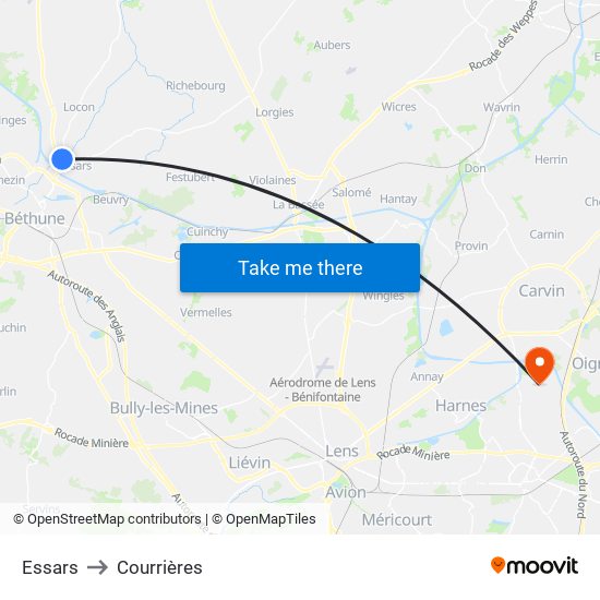 Essars to Courrières map