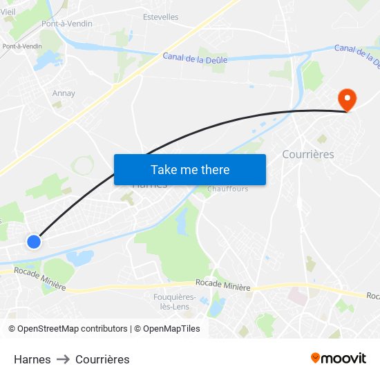 Harnes to Courrières map