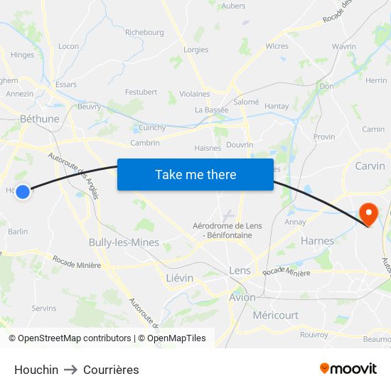 Houchin to Courrières map