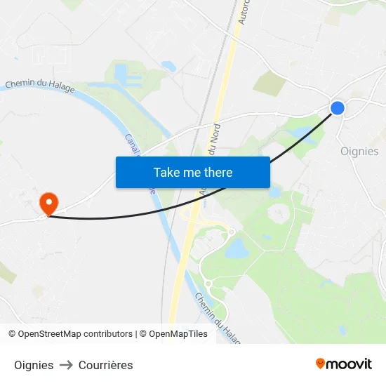 Oignies to Courrières map