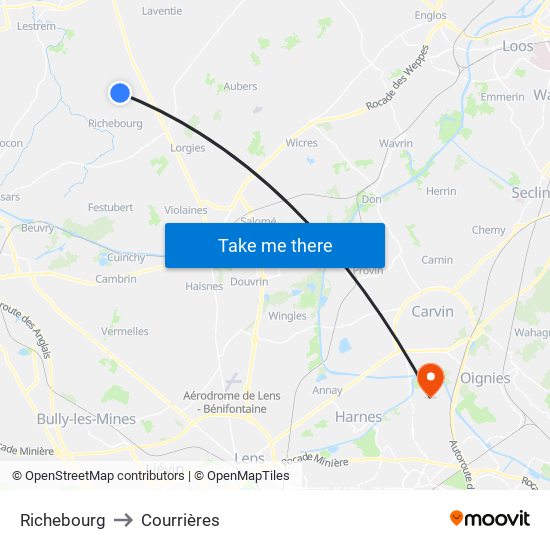 Richebourg to Courrières map