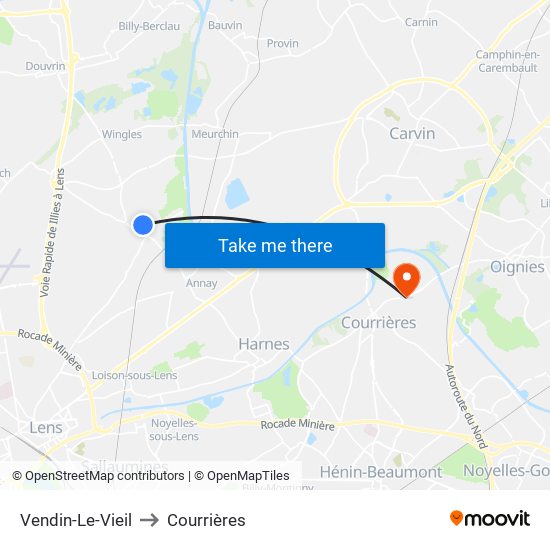 Vendin-Le-Vieil to Courrières map