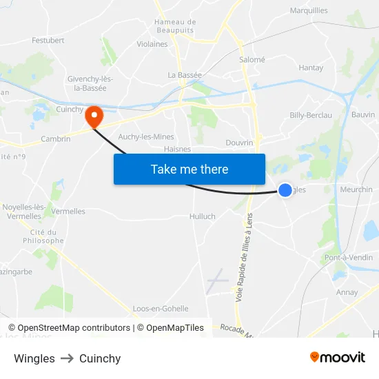 Wingles to Cuinchy map