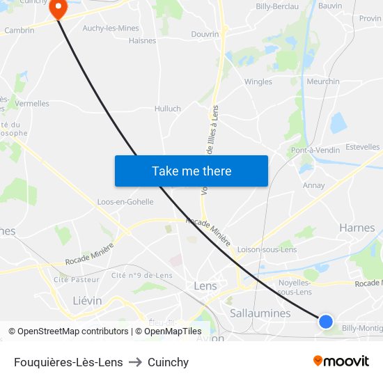Fouquières-Lès-Lens to Cuinchy map