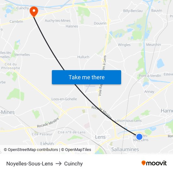 Noyelles-Sous-Lens to Cuinchy map