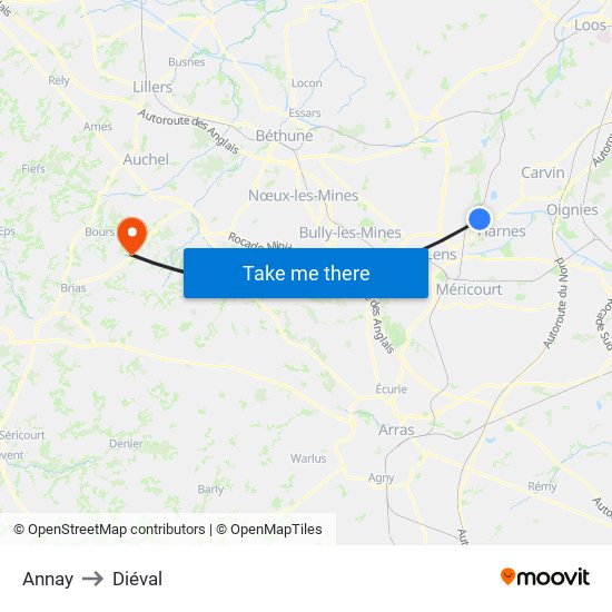 Annay to Diéval map