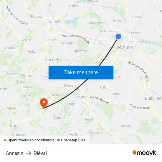 Annezin to Diéval map