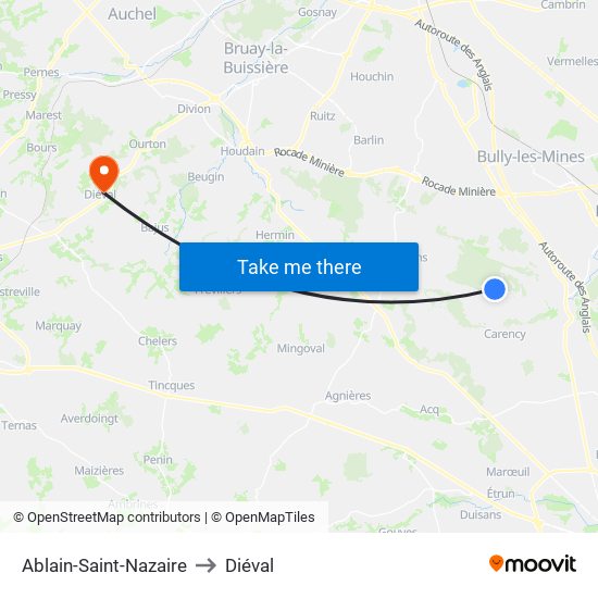 Ablain-Saint-Nazaire to Diéval map