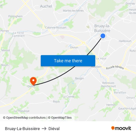 Bruay-La-Buissière to Diéval map