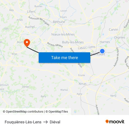 Fouquières-Lès-Lens to Diéval map