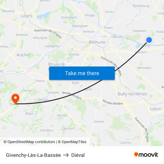 Givenchy-Lès-La-Bassée to Diéval map