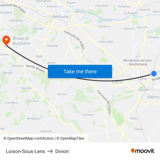 Loison-Sous-Lens to Divion map