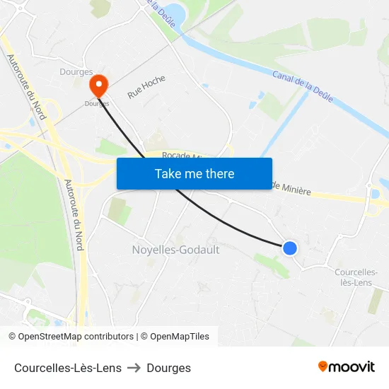 Courcelles-Lès-Lens to Dourges map