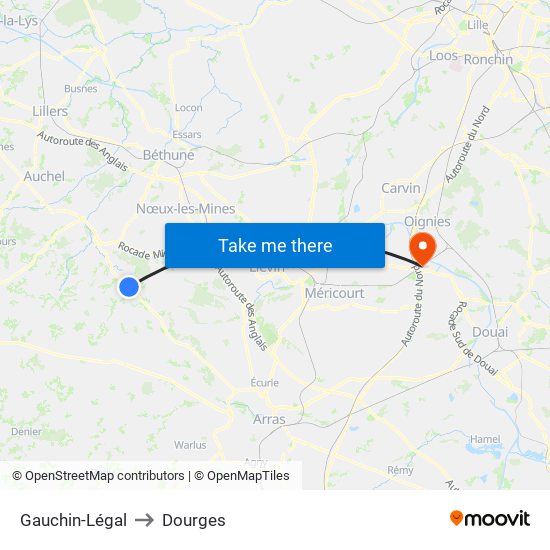Gauchin-Légal to Dourges map