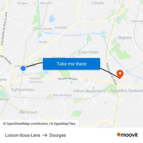 Loison-Sous-Lens to Dourges map