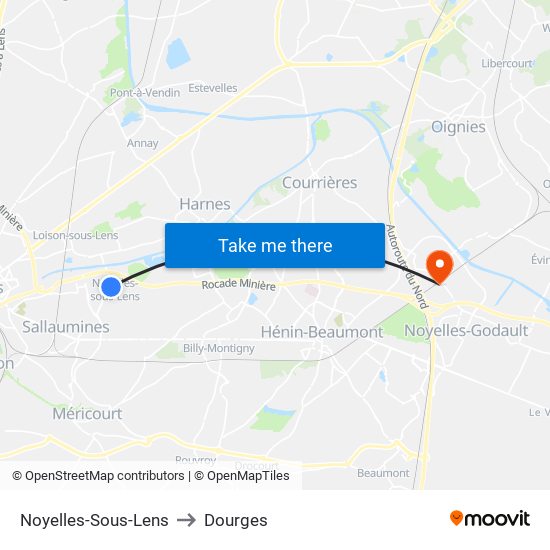 Noyelles-Sous-Lens to Dourges map