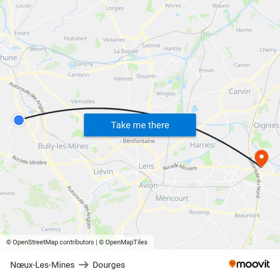 Nœux-Les-Mines to Dourges map