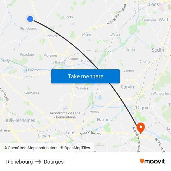 Richebourg to Dourges map