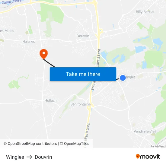 Wingles to Douvrin map