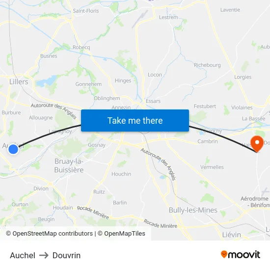 Auchel to Douvrin map