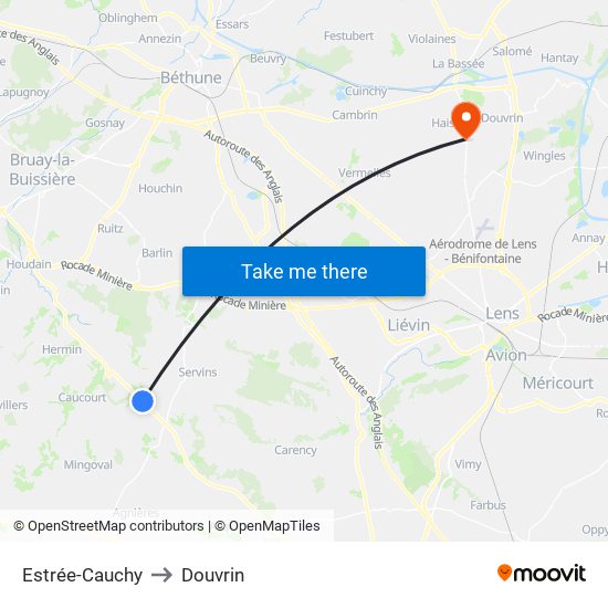 Estrée-Cauchy to Douvrin map