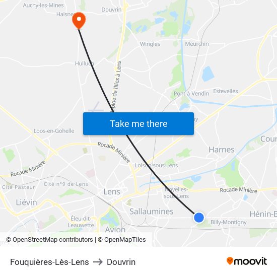 Fouquières-Lès-Lens to Douvrin map