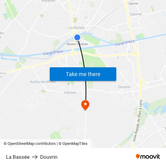 La Bassée to Douvrin map