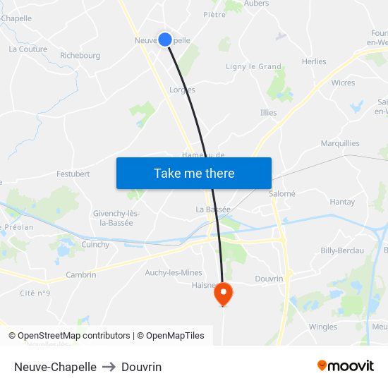 Neuve-Chapelle to Douvrin map