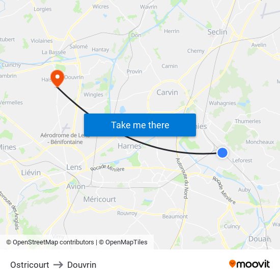 Ostricourt to Douvrin map