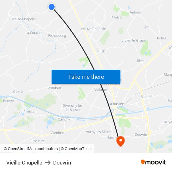 Vieille-Chapelle to Douvrin map